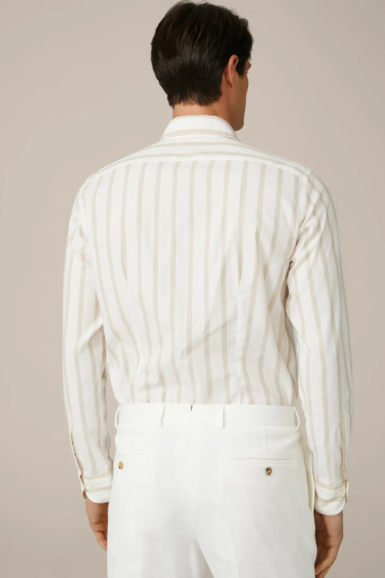 Baumwoll-Hemd Lano In Creme-Braun Gestreift