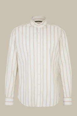 Baumwoll-Hemd Lano In Creme-Braun Gestreift