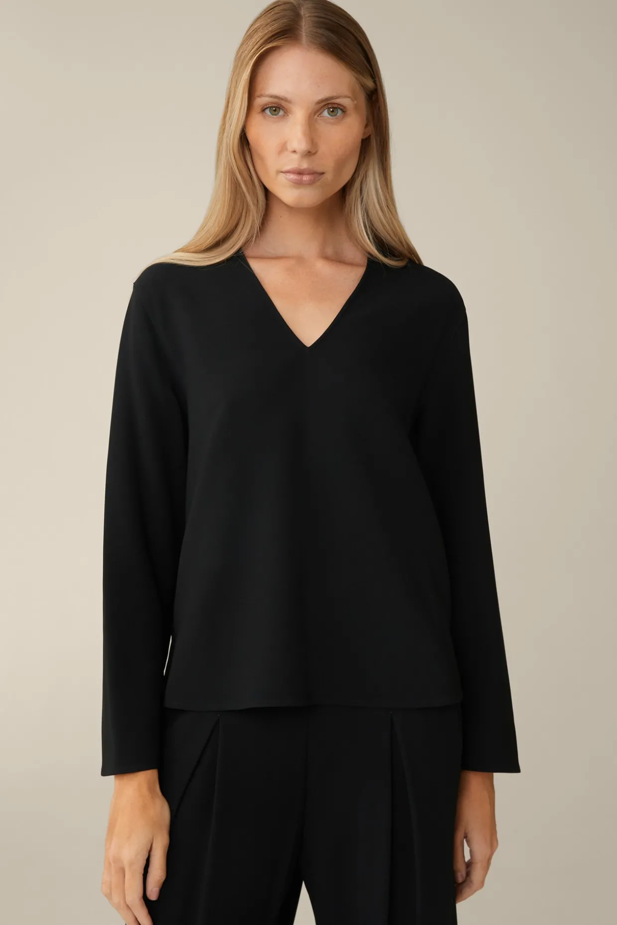 Crepe-Langarm-Bluse In