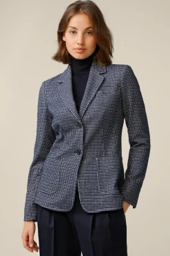 Jersey-Blazer In Navy-Beige Gemustert