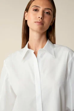 Popeline-Baumwoll-Hemd-Long-Bluse In