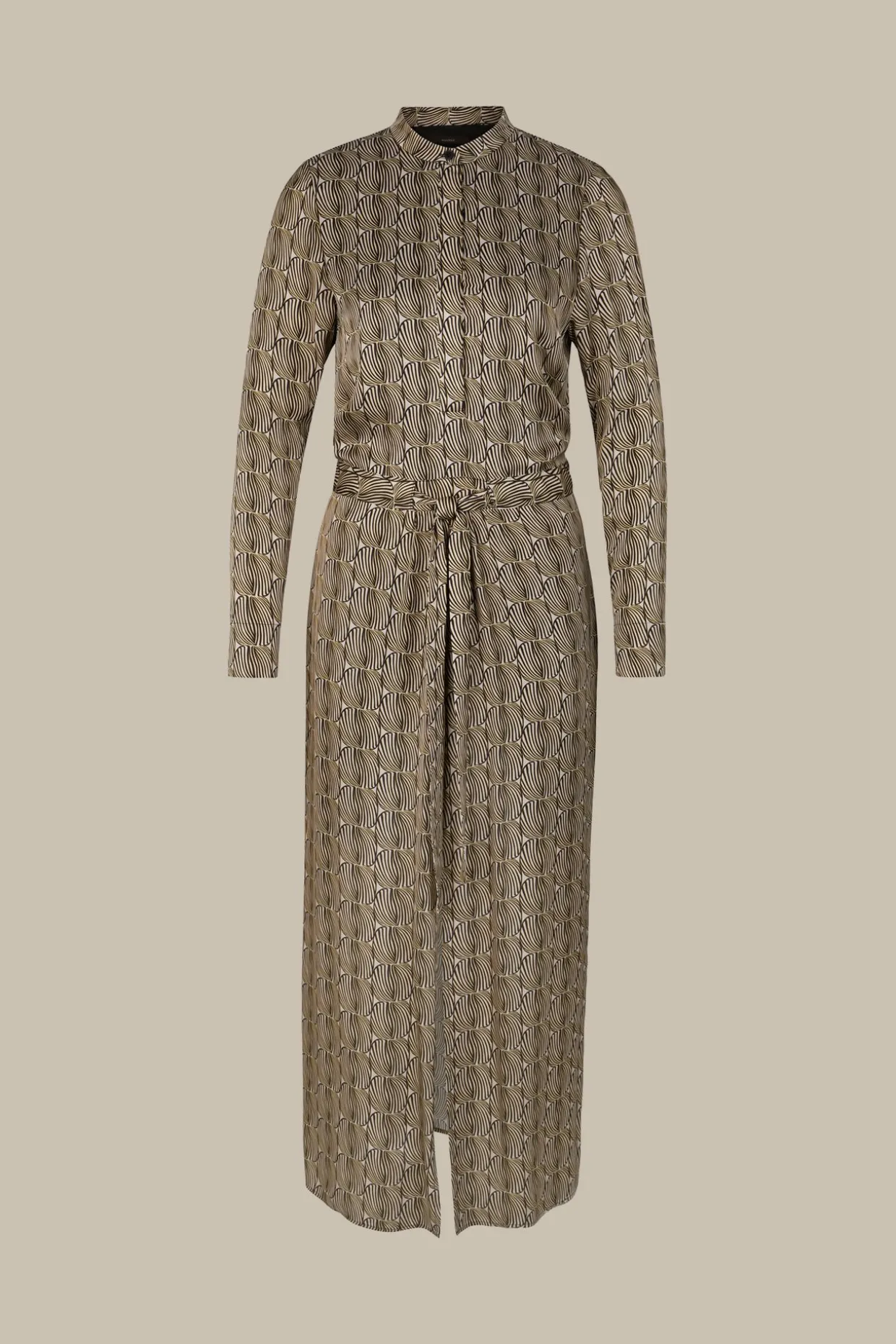 Print-Hemdblusen-Kleid Aus Viskose In Schwarz-Beige Gemustert