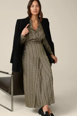 Print-Maxi-Rock Aus Viskose In Schwarz-Beige Gemustert
