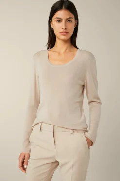 Schurwoll-Ripp-Strick-Pullover Mit Seide In