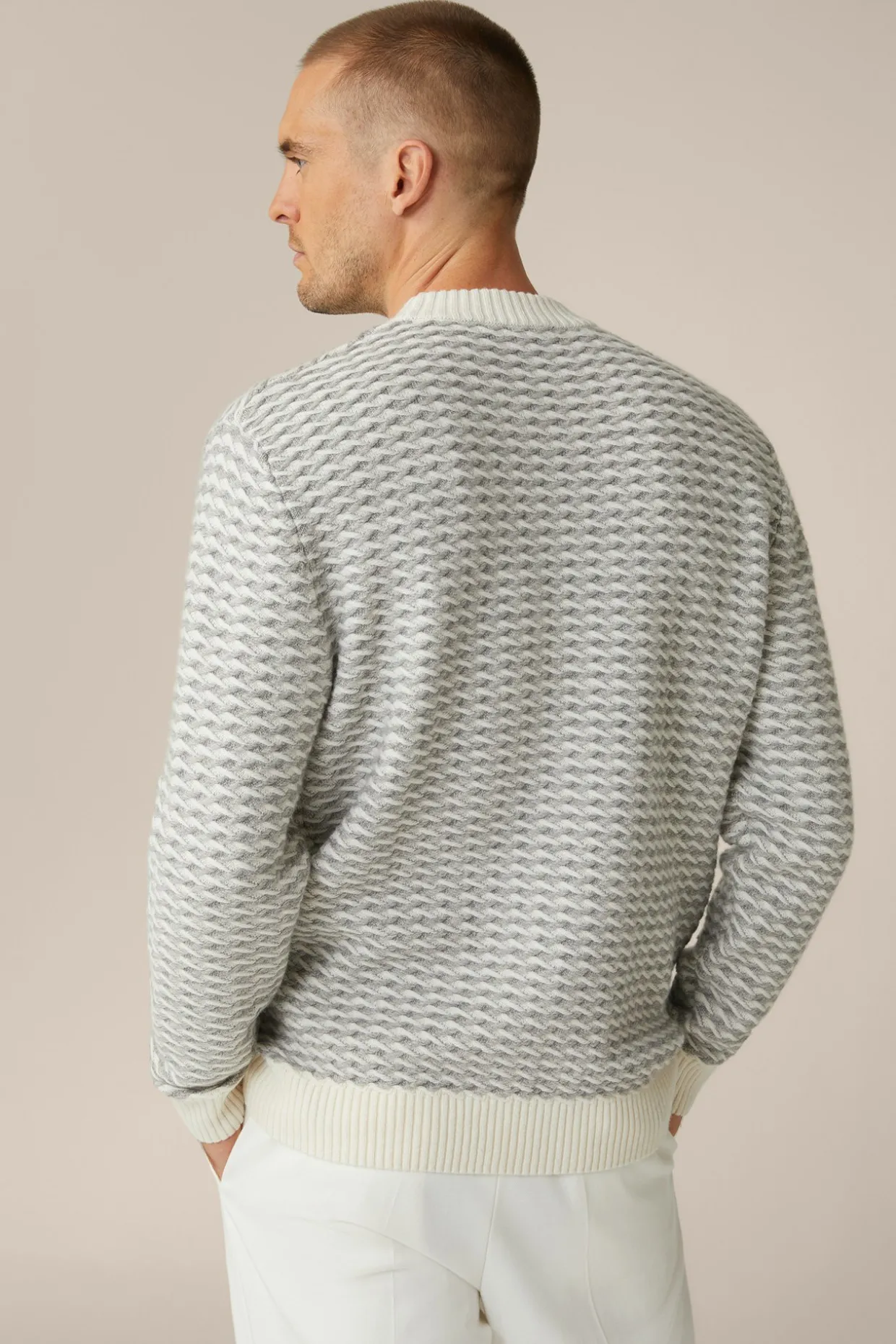 Schurwoll-Rundhals-Pullover Amilo Mit Cashmere In Strukturiert