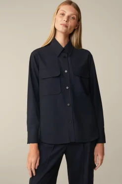 Schurwollstretch-Hemdbluse In