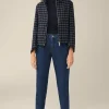 Wollmix-Cape-Jacke In Navy-Weiss Kariert