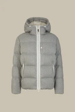 Wollmix-Cashmere-Daunen-Jacke Glorenza Gesteppt In Grau-Beige Meliert