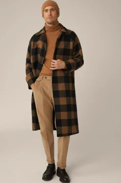 Wollmix-Mantel Rossano Mit Hemdkragen In Schwarz-Braun Check
