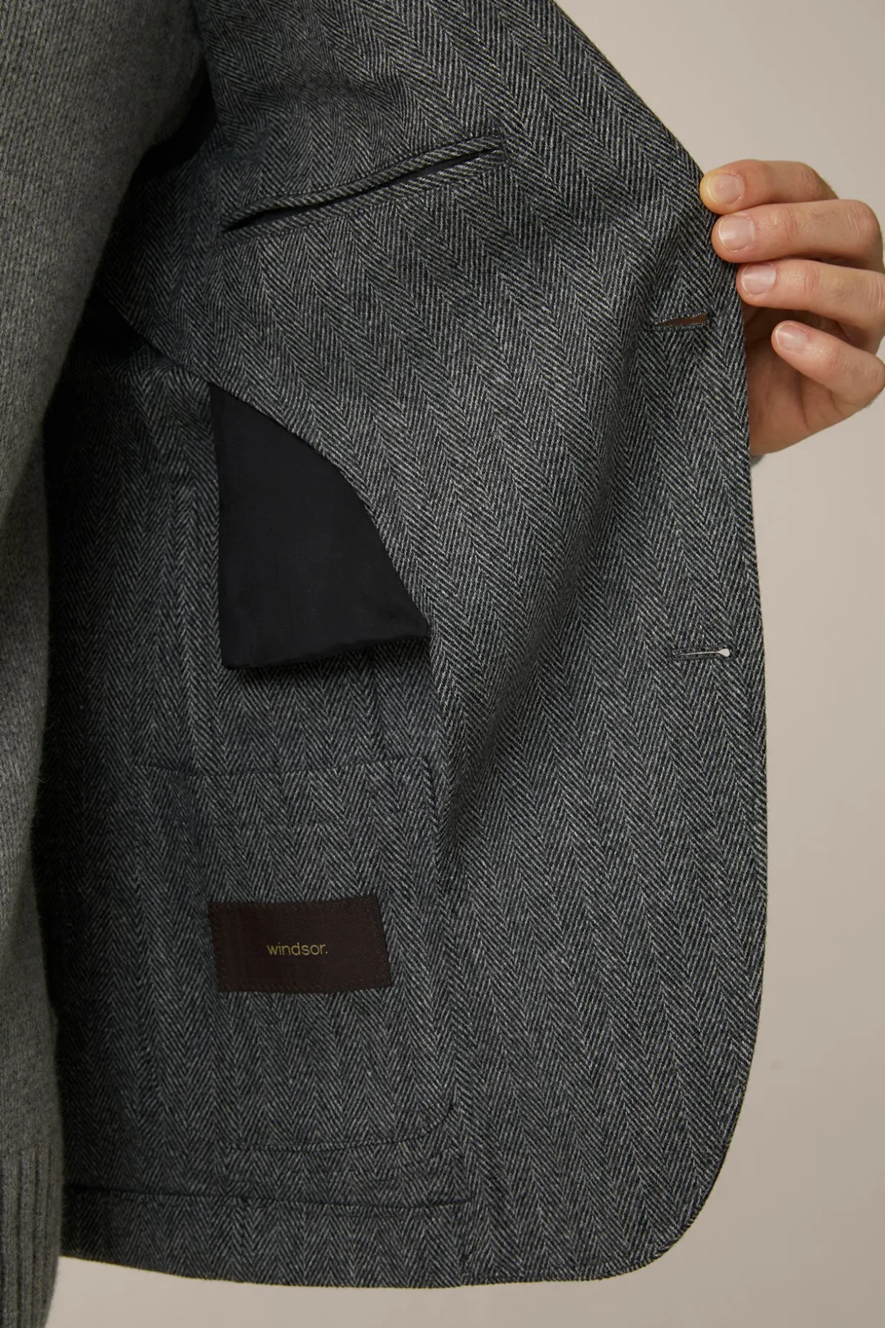 Wollmix-Sakko Giro Mit Cashmere In Fischgrat Schwarz-Grau