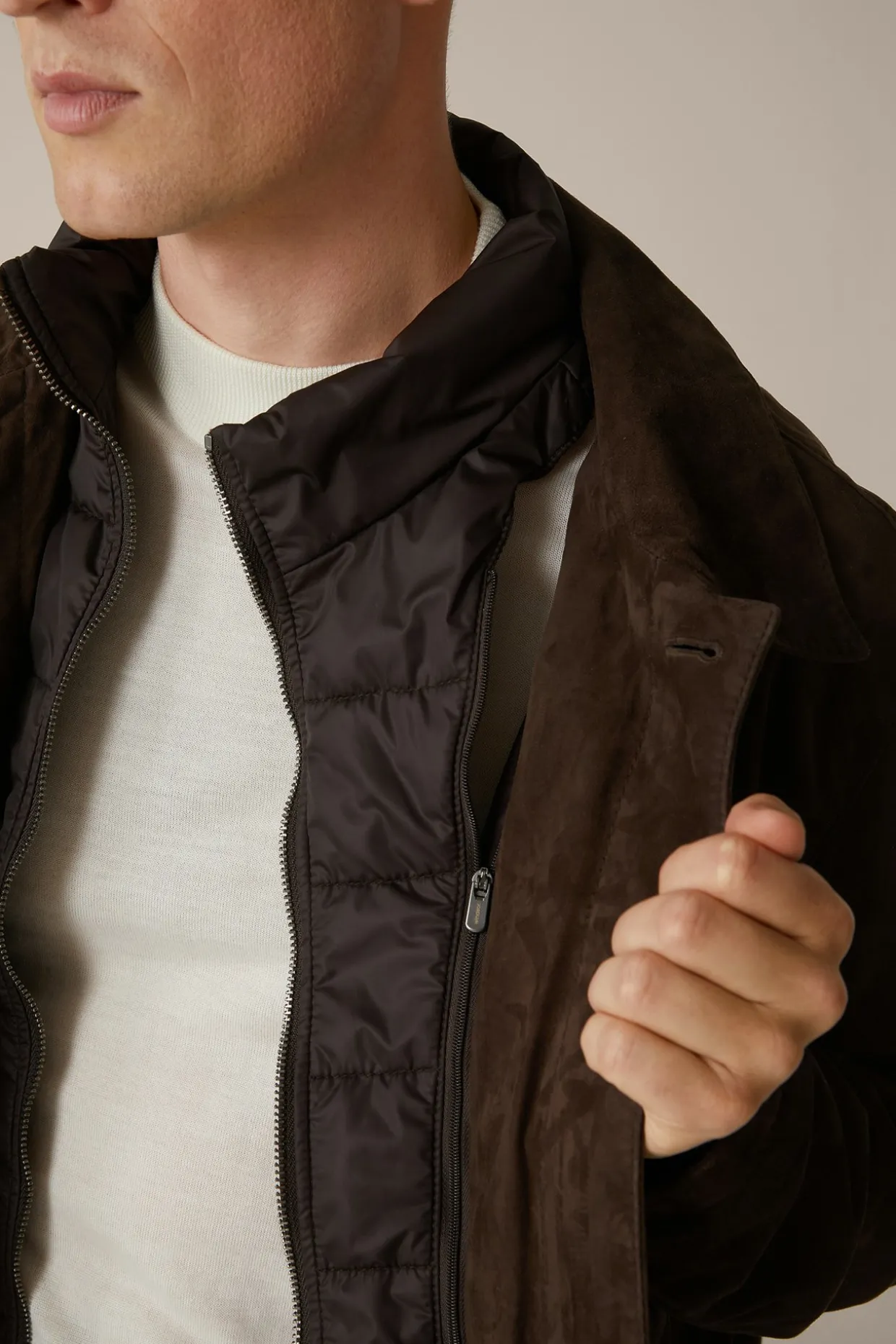 Ziegenvelours-Leder-Fieldjacket Alvaroin Mit Umlegekragen In